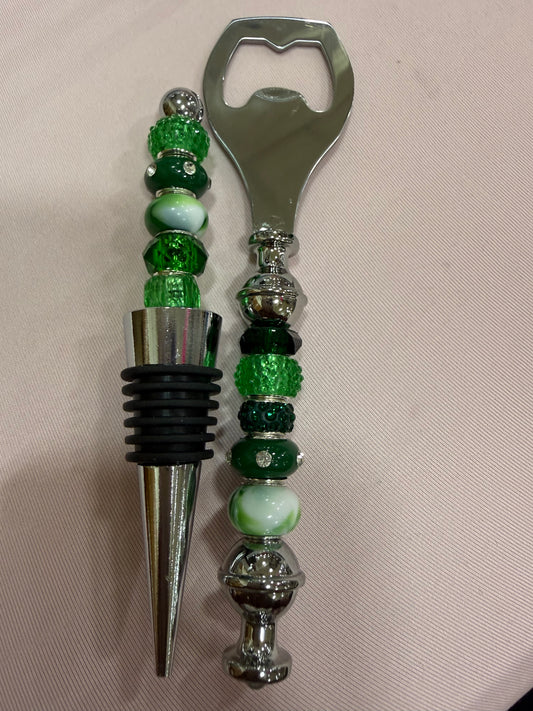 Beaded Wine stopper/ bottle opener set