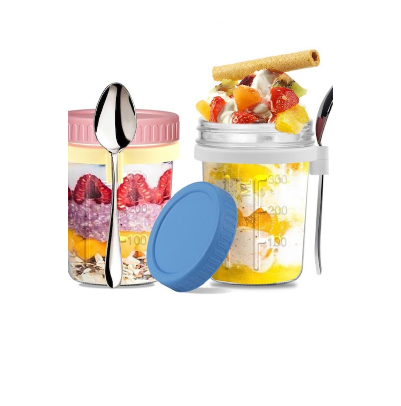 overnight oats jar with lid and spoon