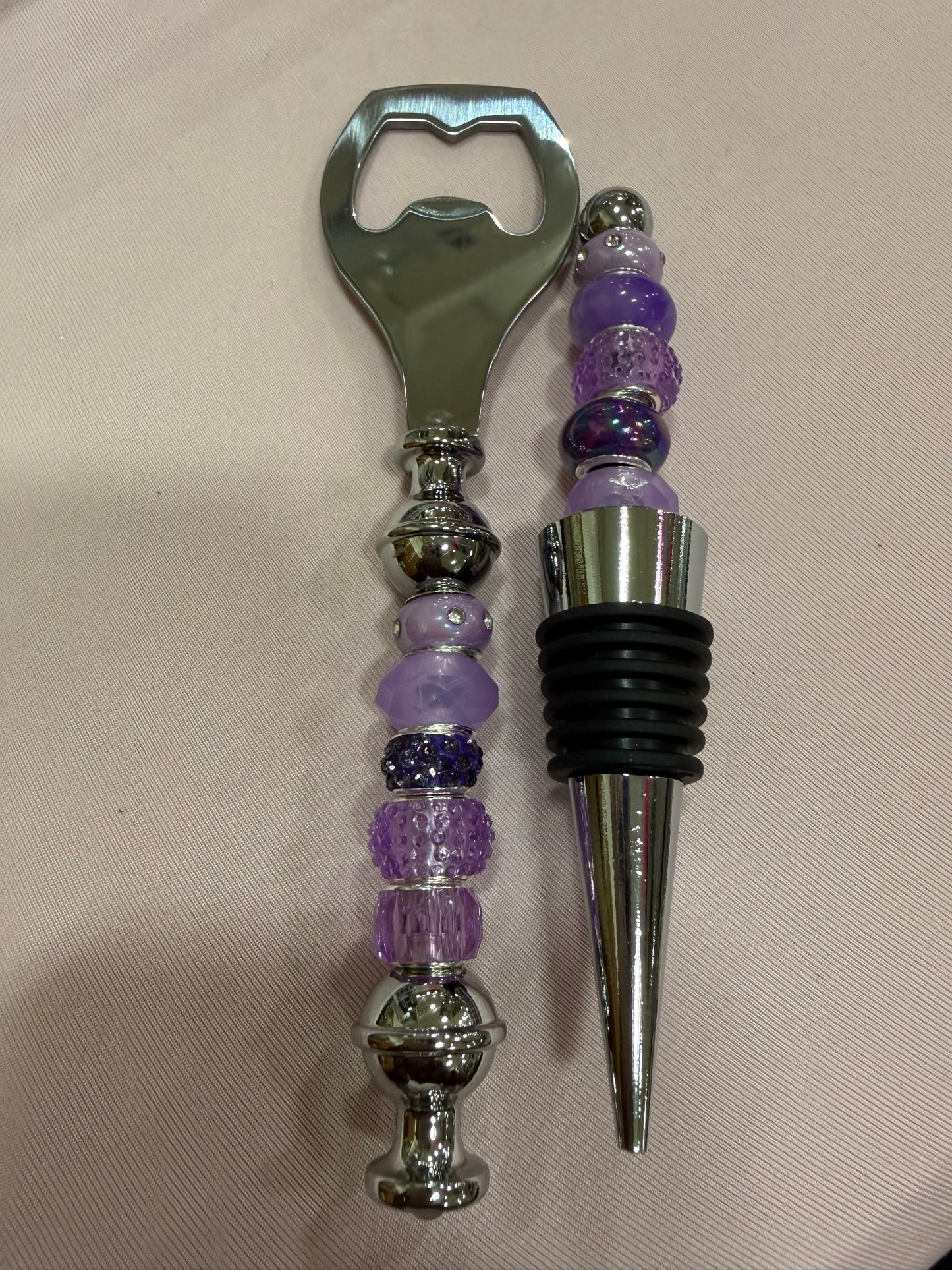 Beaded Wine stopper/ bottle opener set