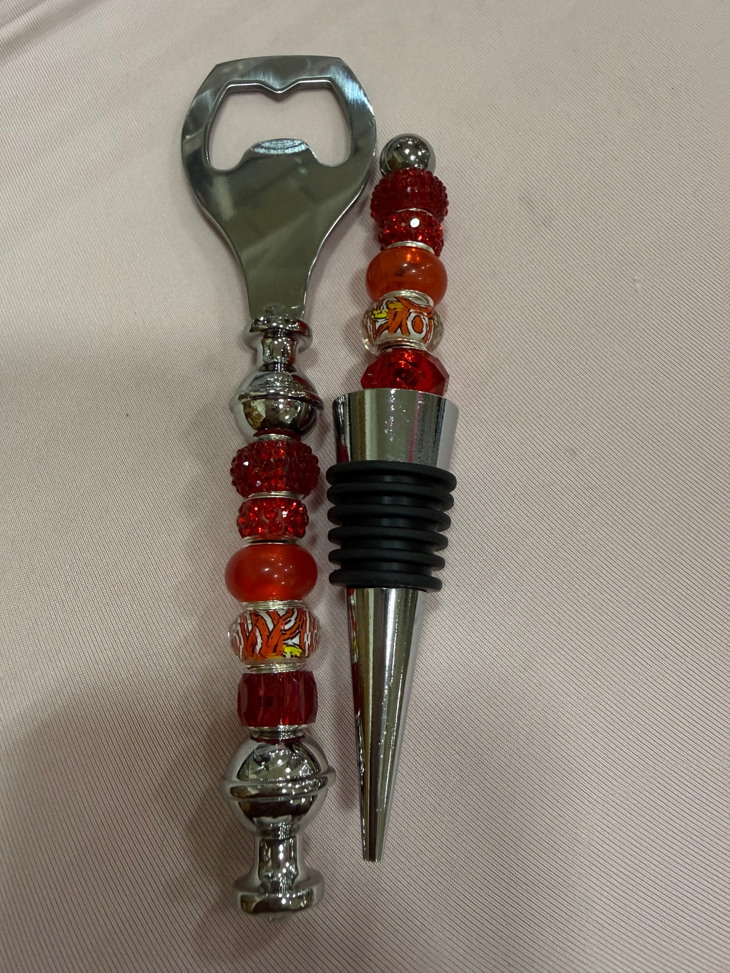 Beaded Wine stopper/ bottle opener set