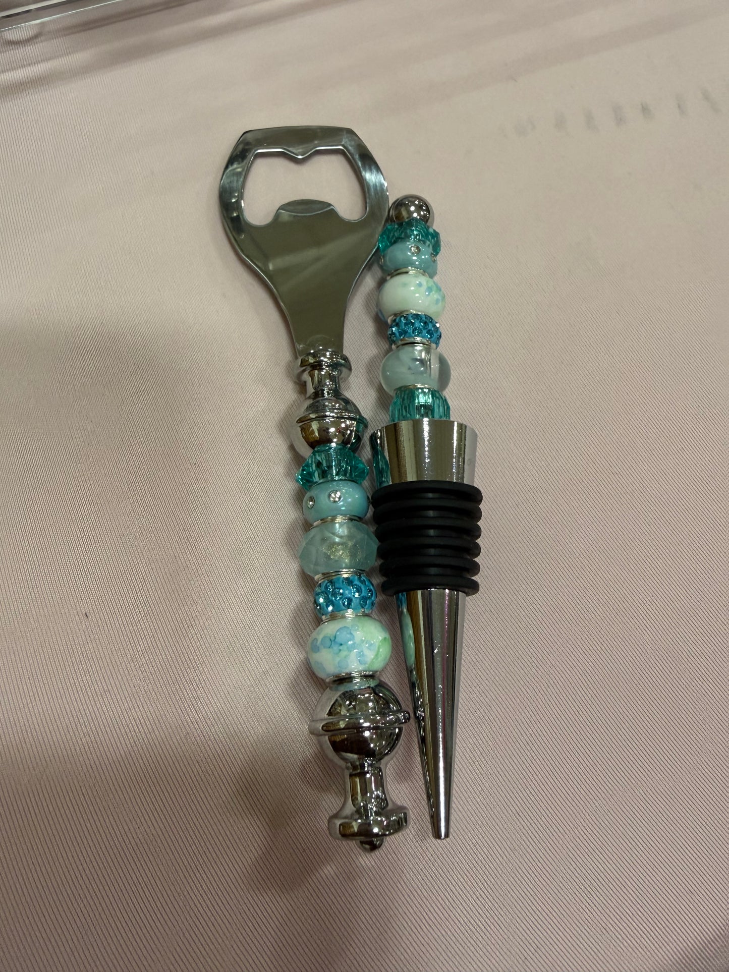 Beaded Wine stopper/ bottle opener set