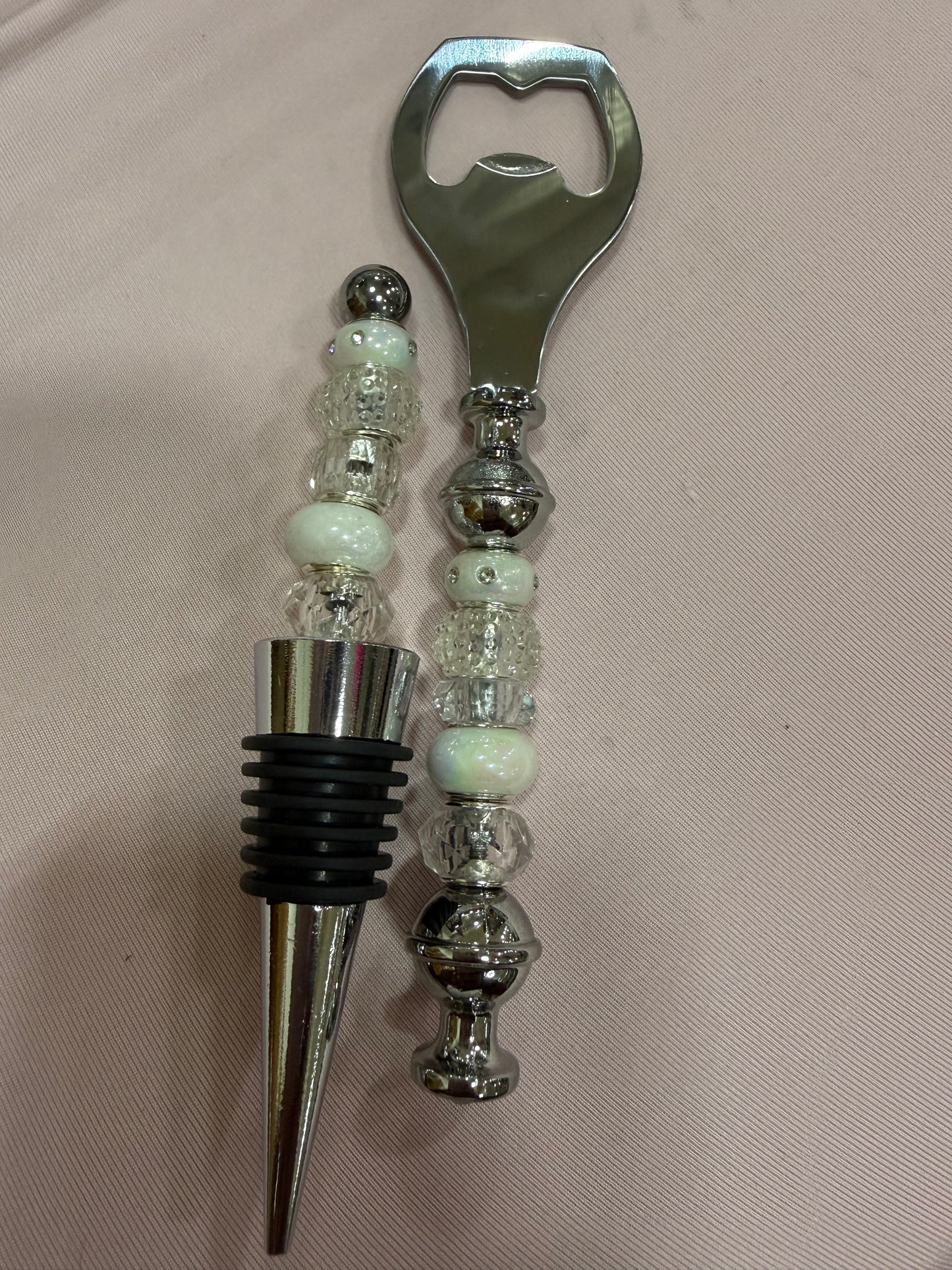 Beaded Wine stopper/ bottle opener set