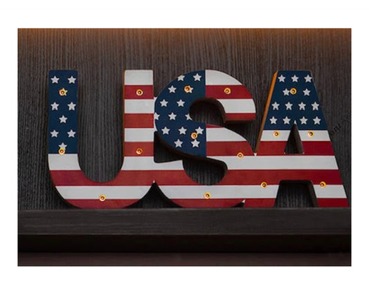 Patriotic lighted wood sign