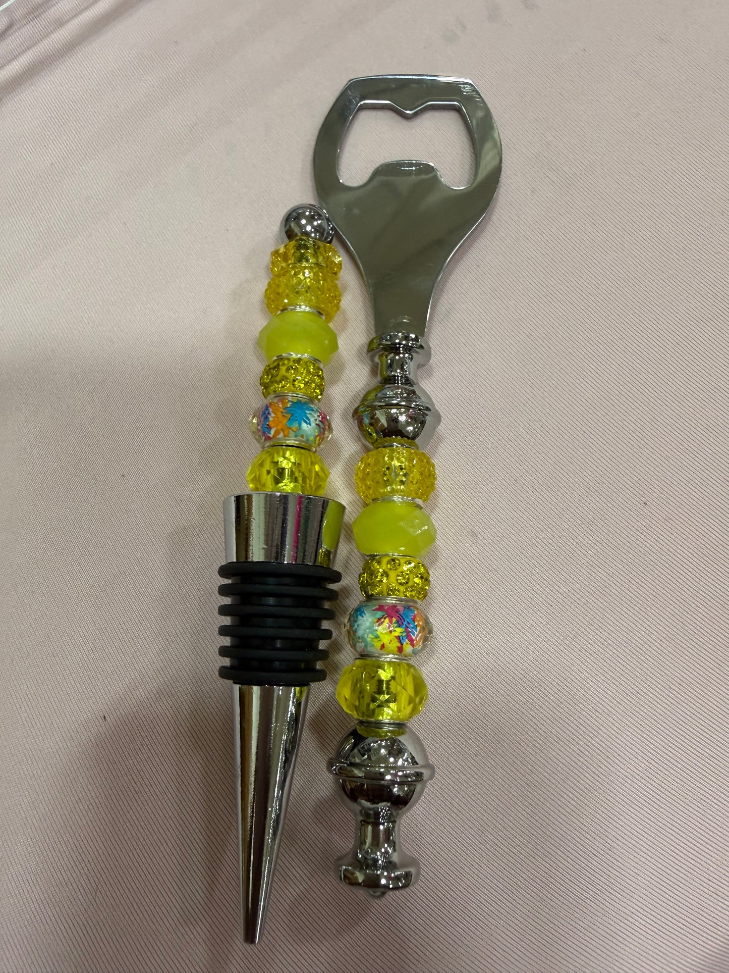 Beaded Wine stopper/ bottle opener set