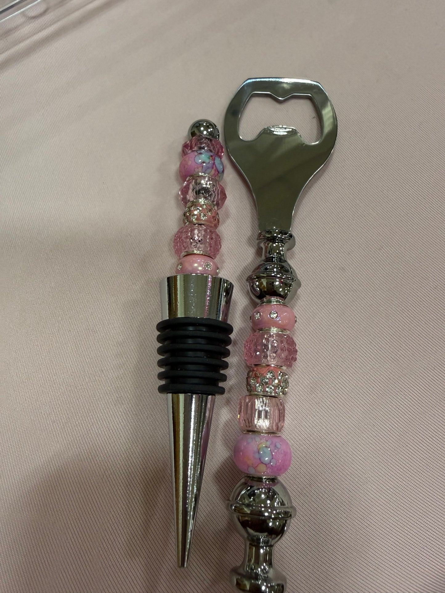 Beaded Wine stopper/ bottle opener set