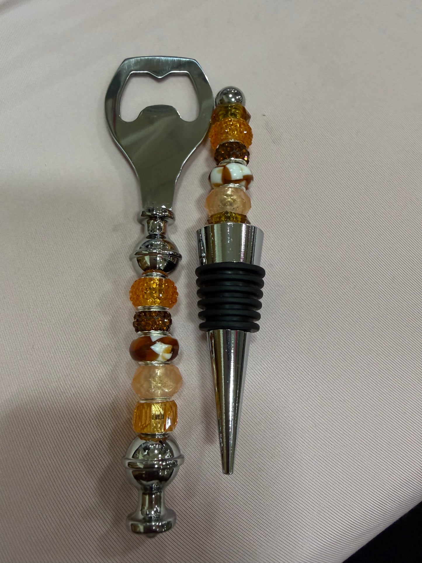 Beaded Wine stopper/ bottle opener set