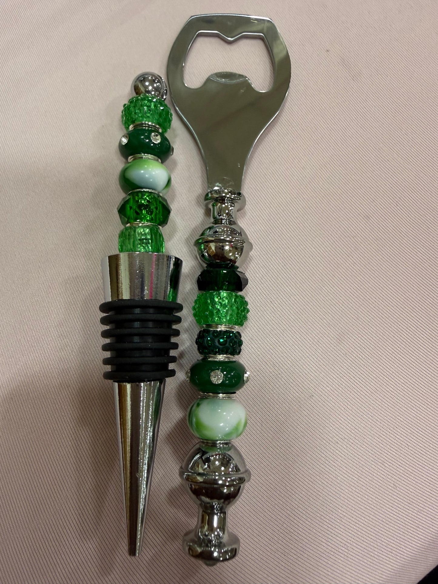 Beaded Wine stopper/ bottle opener set