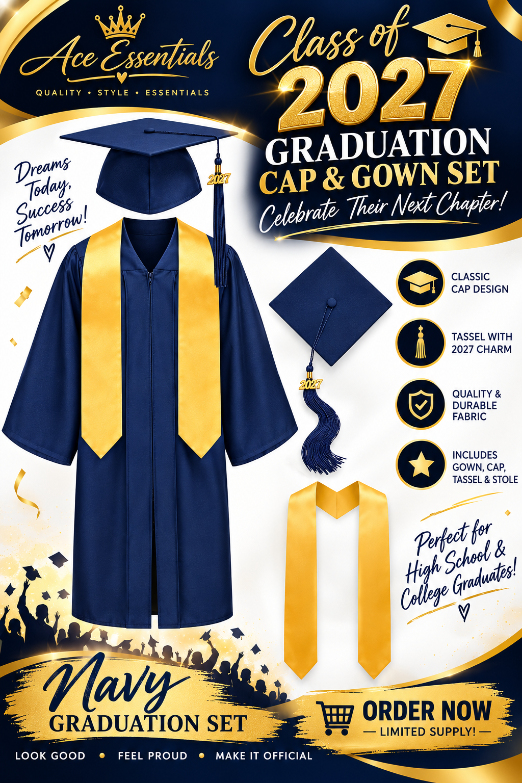 Graduation cap and gown