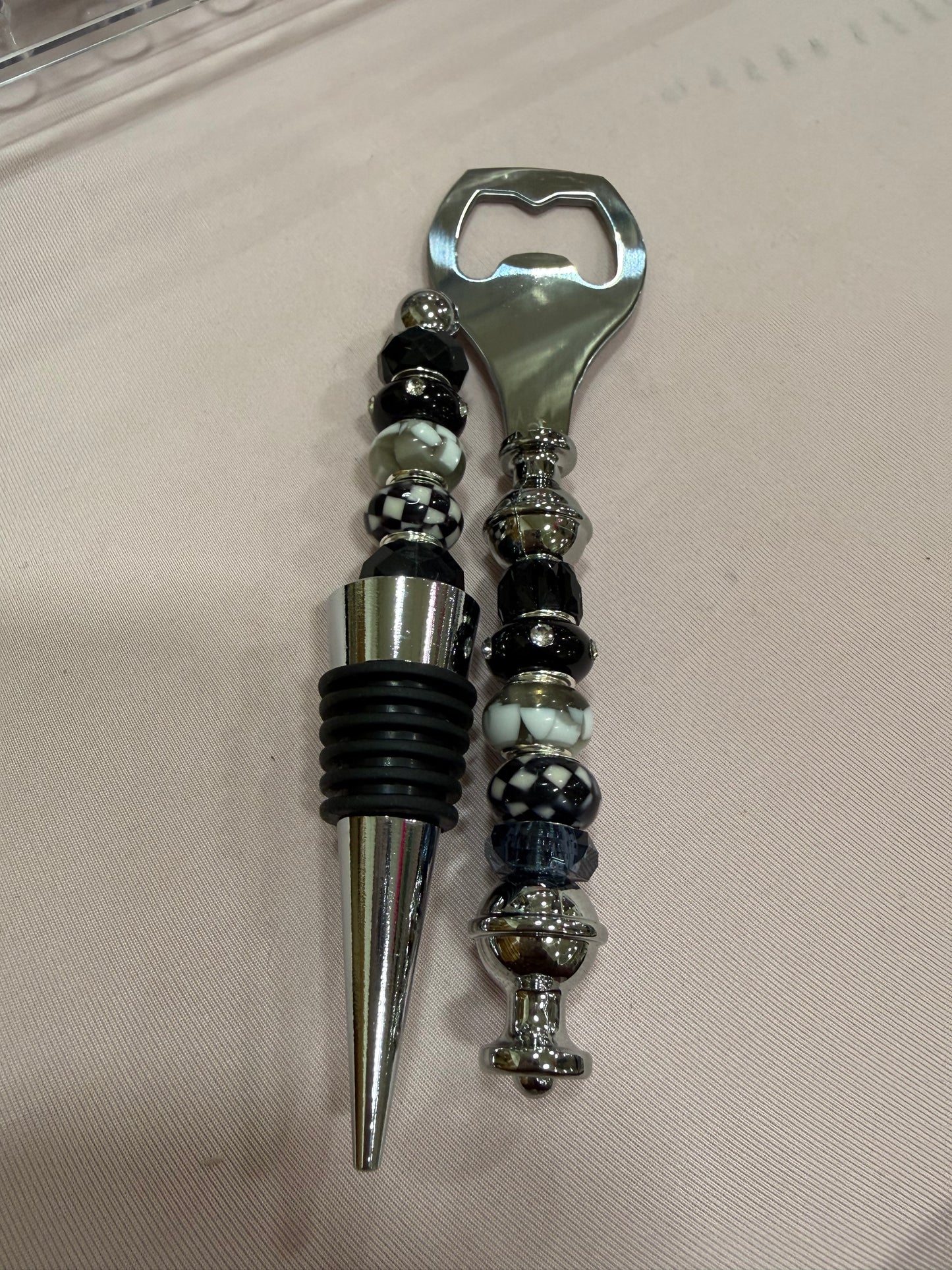 Beaded Wine stopper/ bottle opener set