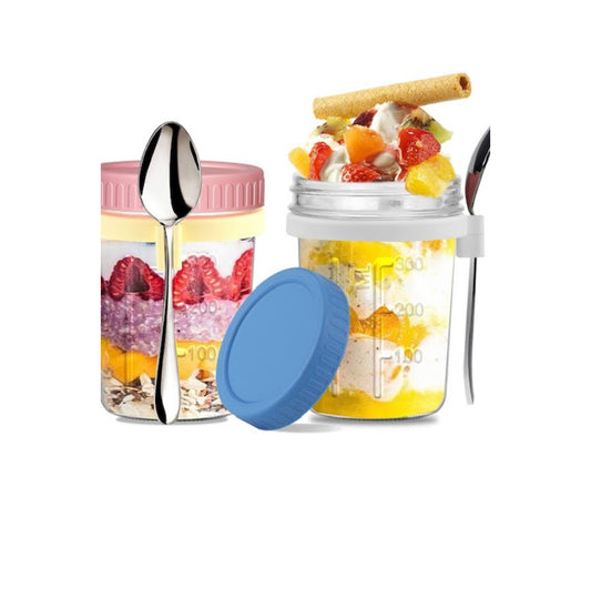 overnight oats jar with lid and spoon